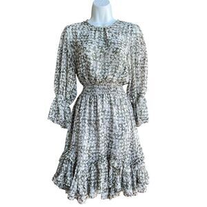 MISA Los Angeles Bernita Dress Size XS Ruffle Tiered Floral 3/4 Sleeves Smocked